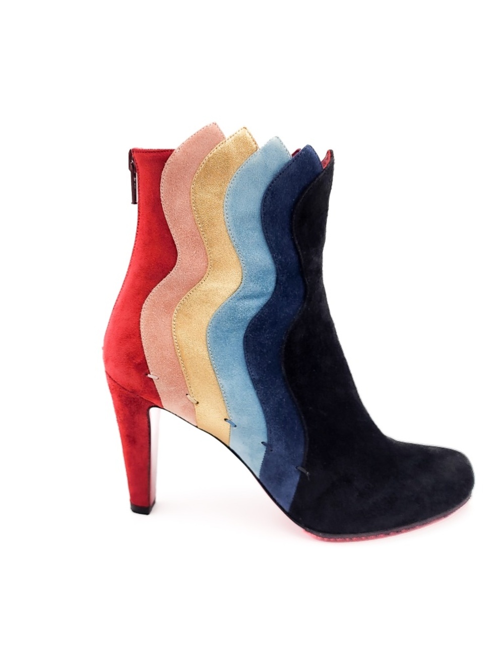 Christian Louboutin Wave Scalloped Suede Zip Heeled Ankle Boots Booties EU 37